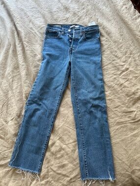 Levi's Mid-Blue High-Rise Cropped Straight Jeans